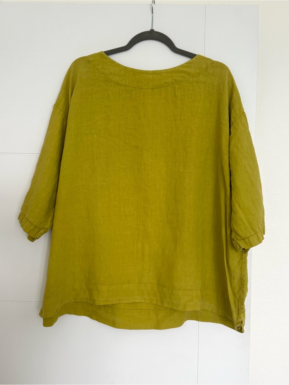 Bryn Walker Short Sleeve Yellow Linen Tunic Blouse Asymmetrical Large - Picture 3 of 7